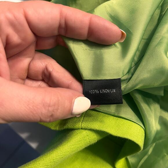 Lafayette Bright Trendy Lime Green Vibrant Linen Open-Front Blazer Jacket Size 8 - Picture 7 of 10